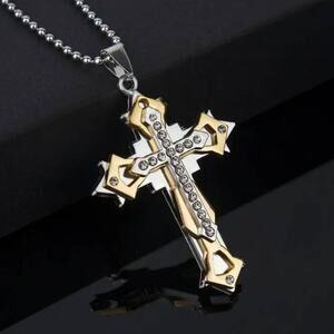 Christian Cross Gold & Sliver Trinity Necklace Stainless Faith Jewelry - NEW!